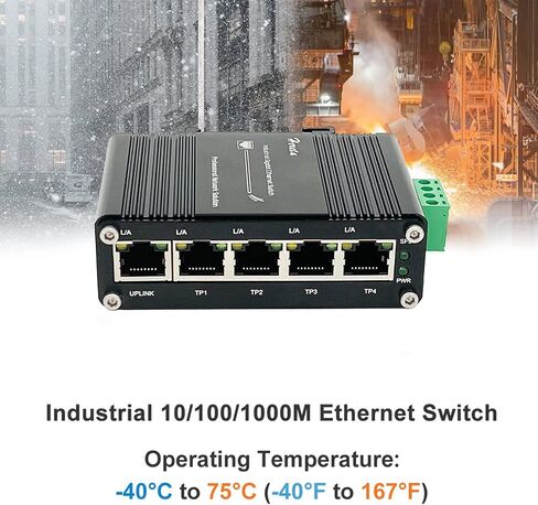 Mini 5-Port Ethernet Switch Hardened Industrial Gigabit Network Switch 10/100/1000BASE-T with Half/Full Duplex & Auto-MDI/MDI-X Function 12~48VDC Wide Range Power Input in Kuwait