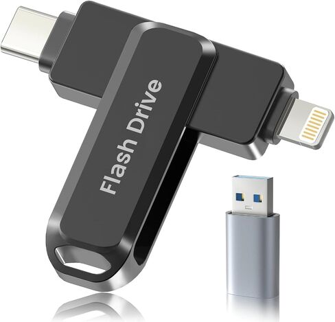 عصا صور معتمدة من MFi سعة 512 جيجابايت لمحرك أقراص فلاش iPhone، محرك أقراص USB 3 في 1 (فضي) لأجهزة iPhone/iPad/Android/Mac/PC، حافظة صور لتخزين الصور والملفات مع مساحة متوفرة تبلغ 484 جيجابايت تقريبًا in Kuwait