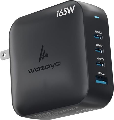 165W GaN Charger, Wozoyo 3XType-C & USB-A Superfast 2.0 Charging, Compatible for iPhone 17/16/16 Pro Max/15 Series/iPad Pro, Smartphones, Tablets and More, PD/PPS/QC 3.0,Compact Foldable Plug in Kuwait