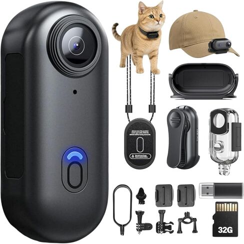 Body Camera, Thumb Size Cam with 32G TF Card,Wearable Camera with 360°Rotatable Clip & Magnetic Clip,150 Minutes for Recording,Take for Lecture, Traveling,Pet Walking and Outdoors Activities in Saudi Arabia