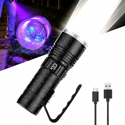 SKYFIRE EDC Flashlight Rechargeable with UV Blacklight and Red Beam,Zoomable,13Modes,2000 Super Bright Flashlights High Lumens,Pocket Tactical Flash Light,Waterproof for Home,Outdoor Camping,Work in Saudi Arabia