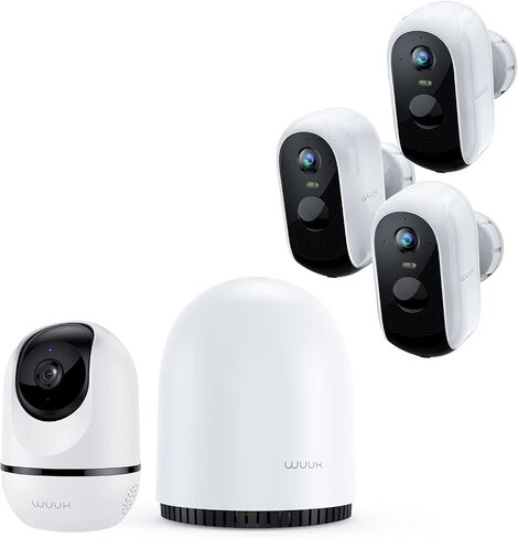 WUUK 4MP Indoor Security Camera, Pan Tilt Cam for Baby Monitor, 2K Outdoor Cameras Wireless with 32GB Base Station, Wi-Fi Home Security Camera for Dog or Cat, No Monthly Fee in Kuwait