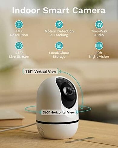 WUUK 4MP Indoor Security Camera, Pan Tilt Cam for Baby Monitor, 2K Outdoor Cameras Wireless with 32GB Base Station, Wi-Fi Home Security Camera for Dog or Cat, No Monthly Fee in Kuwait