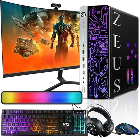 TechMagnet HP G3 Gaming Desktop PC, Intel i7 6th Gen, GT 1030 2GB DDR5, 16GB RAM, 256GB SSD + 1TB HDD MTG 24 Inch Curved Gaming Monitor, RGB Kit, Windows 11 Pro (Renewed) in Kuwait