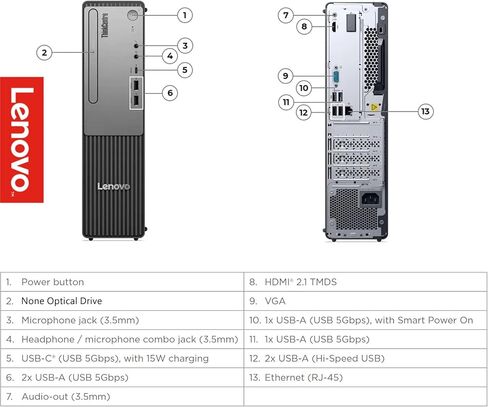 Lenovo ThinkCentre Neo 30s Gen 5 SFF Business Desktop Computer, Latest 13th Gen Intel Core i5 CPU, 16GB DDR5, 512GB PCIe SSD, USB-C, HDMI, VGA, RJ-45, Wi-Fi, Wired Keyboard & Mouse, Windows 11 Pro in Kuwait