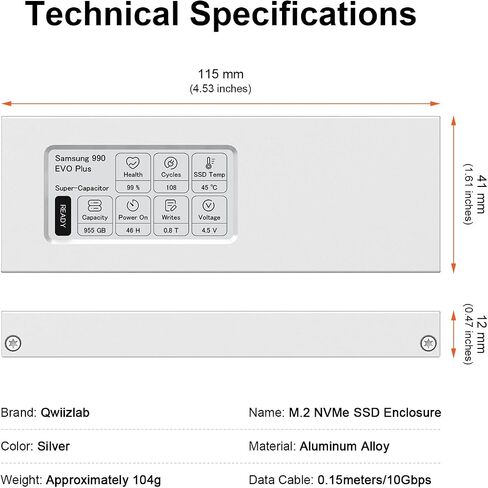 Qwiizlab NVMe M.2 SSD Enclosure with E-Ink Display, 10Gbps in Saudi Arabia