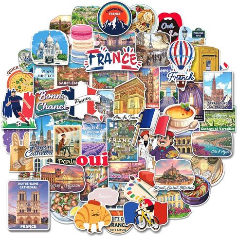 100PCS France Stickers, French Travel Vinyl Decals Bulk in Kuwait