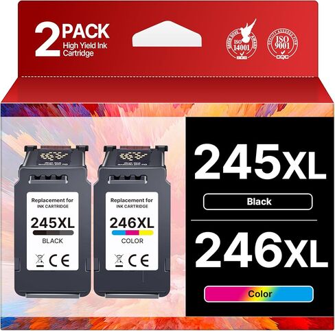 245XL Ink Cartridge High Capacity for Canon 245XL 246XL Combo Pack Replacement for Canon Ink 245 and 246 Work with Pixma TS202 TR4520 MG2525 TS3322 TS3320 MG2522 TS302 MG2520 MX490 (Black, Tri-Color) in Saudi Arabia