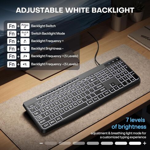 TECURS Large Print Backlit Keyboard, Wired Computer Keyboard in Kuwait