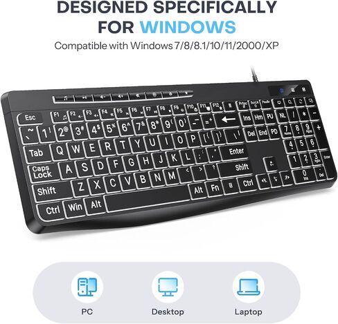 TECURS Large Print Backlit Keyboard, Wired Computer Keyboard in Kuwait