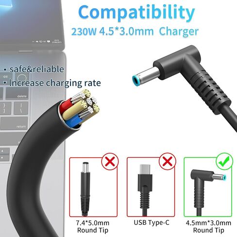 New 230W Charger Compatible with HP Omen 15 16 Victus 16 by Gaming Laptop ZBook Fury 16 G8 G9 G10 M41303-001 M85389-003 19.5V 11.8A Power Supply AC Adapter 4.5x3.0 mm Blue tip Supports Fast Charging in Saudi Arabia