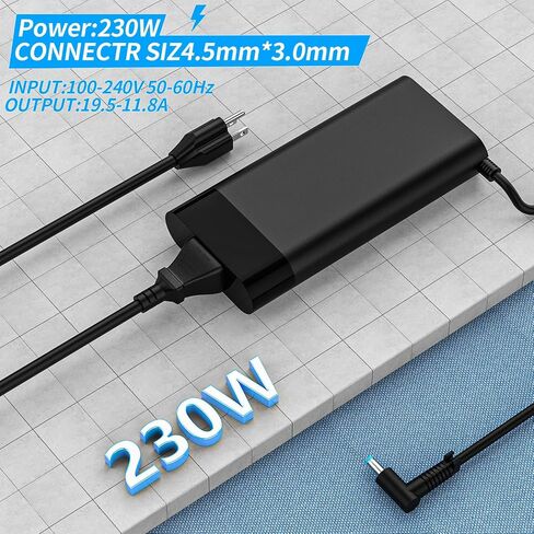New 230W Charger Compatible with HP Omen 15 16 Victus 16 by Gaming Laptop ZBook Fury 16 G8 G9 G10 M41303-001 M85389-003 19.5V 11.8A Power Supply AC Adapter 4.5x3.0 mm Blue tip Supports Fast Charging in Saudi Arabia