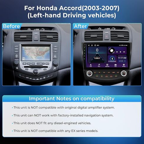 Android 14.0 Car Radio for Honda Accord 7th 2003-2007, 10.1 Inch Touchscreen Car Stereo with CarPlay Android Auto,4GB RAM+32GB ROM Support SWC,GPS Navi,WiFi,FM/RDS,Bluetooth in Kuwait