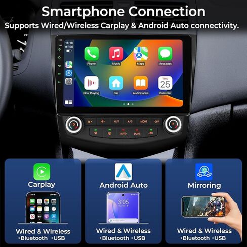 Android 14.0 Car Radio for Honda Accord 7th 2003-2007, 10.1 Inch Touchscreen Car Stereo with CarPlay Android Auto,4GB RAM+32GB ROM Support SWC,GPS Navi,WiFi,FM/RDS,Bluetooth in Kuwait
