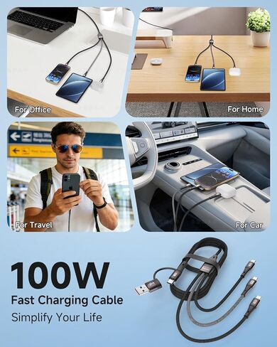 2Pack USB C Multi Charging Cable, 100W 3 in 2 USBC Cable Multiple Connectors [USB-A/C to 3 Type-C], PD Fast Multi C Charger Cord for iPhone 17 16 Pro Max, MacBook Pro, Universal Fast Multi Cord [4FT] in Kuwait
