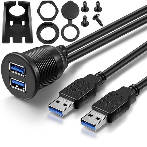 2 Ports USB 3.0 Extension Cable, Flush Mount Car Truck Boat Motorcycle Dashboard Panel Adapter-3 Feet in Saudi Arabia