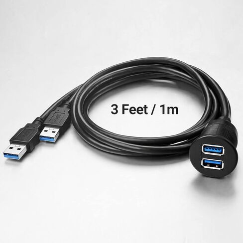 2 Ports USB 3.0 Extension Cable, Flush Mount Car Truck Boat Motorcycle Dashboard Panel Adapter-3 Feet in Saudi Arabia