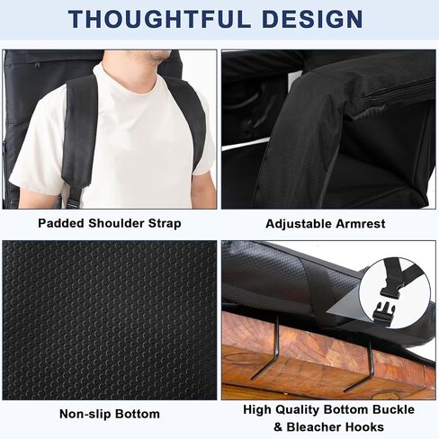 Romswi 2 Pack Wide Backpack Reclining Stadium Seat with Armrests, 6 Adjustable Angle & Hidden Hooks, Bleacher Chair with Padded Backpack Straps & Multiple Pockets for Outdoor (21in) in Kuwait