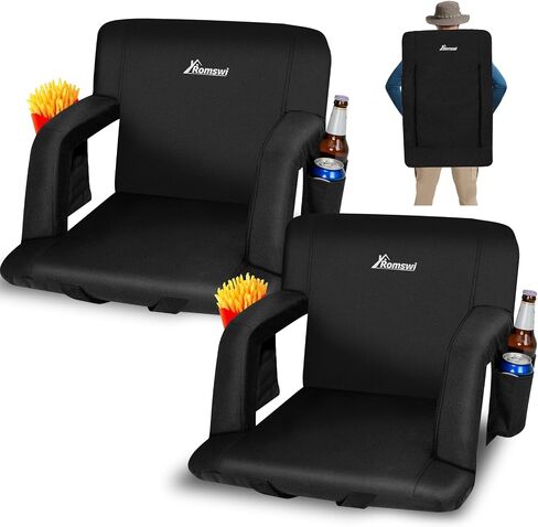 Romswi 2 Pack Wide Backpack Reclining Stadium Seat with Armrests, 6 Adjustable Angle & Hidden Hooks, Bleacher Chair with Padded Backpack Straps & Multiple Pockets for Outdoor (21in) in Kuwait