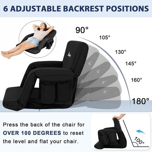 Romswi 2 Pack Wide Backpack Reclining Stadium Seat with Armrests, 6 Adjustable Angle & Hidden Hooks, Bleacher Chair with Padded Backpack Straps & Multiple Pockets for Outdoor (21in) in Kuwait