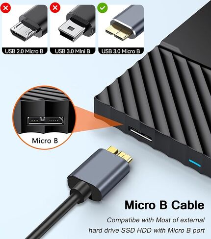 5 Gbps Micro B to USB C Hard Drive Cables, 1.5FT USB C to USB 3.0 Micro B, External Hard Drive Cable Compatible with MacBook Pro/Air, iPad/Tablet, iPhone, WD Seagate etc in Kuwait