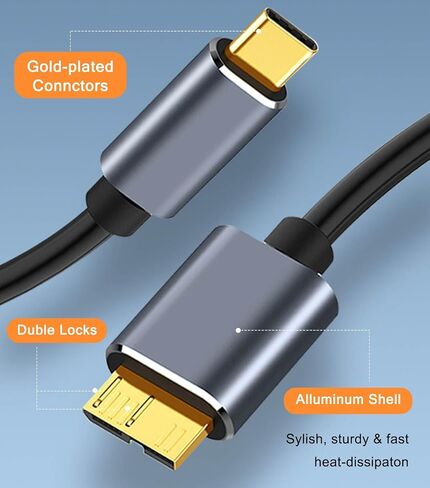 5 Gbps Micro B to USB C Hard Drive Cables, 1.5FT USB C to USB 3.0 Micro B, External Hard Drive Cable Compatible with MacBook Pro/Air, iPad/Tablet, iPhone, WD Seagate etc in Kuwait