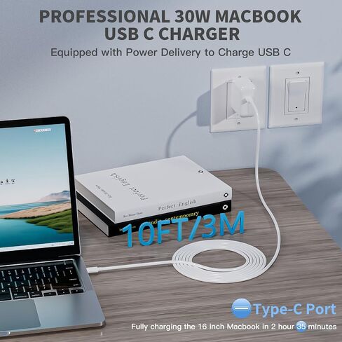 شاحن MacBook، كابل USB C إلى C بطول 10 أقدام مع محول طاقة USBC PD بقدرة 30 وات in Kuwait