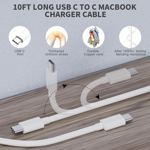 شاحن MacBook، كابل USB C إلى C بطول 10 أقدام مع محول طاقة USBC PD بقدرة 30 وات in Kuwait