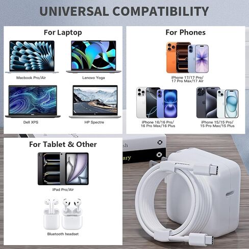 شاحن MacBook، كابل USB C إلى C بطول 10 أقدام مع محول طاقة USBC PD بقدرة 30 وات in Kuwait
