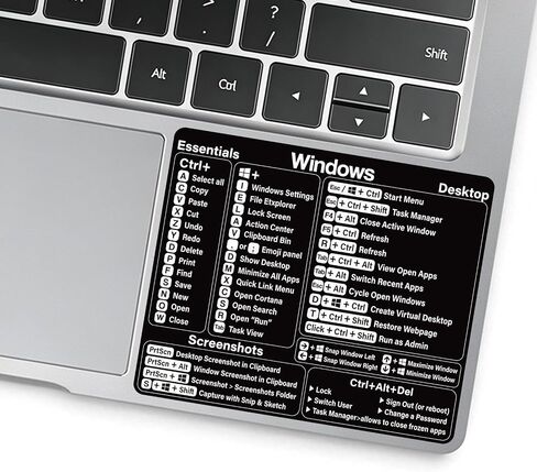 Windows Shortcut Sticker - Keyboard Shortcut Vinyl Sticker, Laptop Keyboard Shortcuts Stickers, for Any PC Laptop or Desktop SM (Black1-Pack) in Kuwait