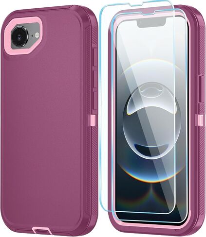 Phone Case for iPhone 16e Case & iPhone 17e Case with HD Screen Protector, Heavy Duty Shockproof & DustProof & 3-Layer Cover Phone Case for iPhone 16e/17e,WineRedPink in Saudi Arabia