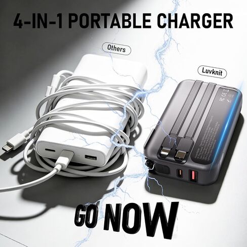 Portable Charger with Built-in Wall Plug and Cables, 22.5W Fast Charging Power Bank, USB-C and Lightning Cables, 4-Device Travel Battery Pack for iPhone, Samsung and iPad in Kuwait