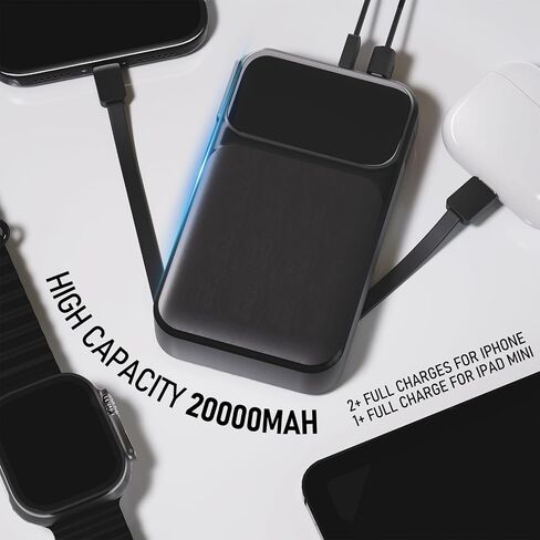 Portable Charger with Built-in Wall Plug and Cables, 22.5W Fast Charging Power Bank, USB-C and Lightning Cables, 4-Device Travel Battery Pack for iPhone, Samsung and iPad in Kuwait
