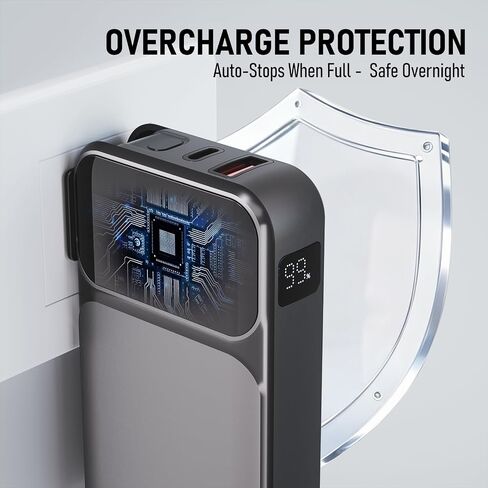 Portable Charger with Built-in Wall Plug and Cables, 22.5W Fast Charging Power Bank, USB-C and Lightning Cables, 4-Device Travel Battery Pack for iPhone, Samsung and iPad in Kuwait