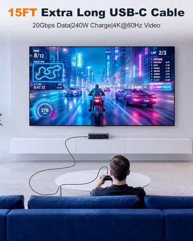 15FT USB C to USB C Cable, 240W Fast Charging, 20Gbps Data, 4K Video in Kuwait