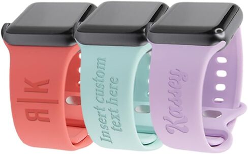 PrintSupremacy Silicone Sports Watch Band, Personalized Name Monogram Designs Watch Band Quick Release Strap with Snap Fastener, Compatible with IOS Watch Series 9 Ultra 8 7 6 5 4 3 2 1 SE Women Men in Kuwait