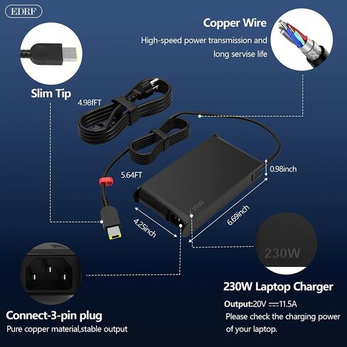 230W Legion 5 Charger Compatible with Lenovo Legion Slim 5 5i 5P 7 S7 C7 Y920 Y740 Y720 Y545 R720 Y7000 ThinkBook 16p Thinkpad P51 P52 P53 P70 P71 P72 P73 Laptop Power Adapter in Saudi Arabia
