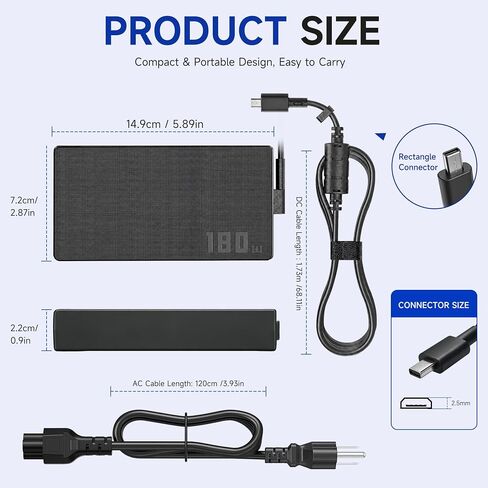 180W Laptop Charger Compatible with ASUS ROG Zephyrus G14 2024 GA403UI GA403UV, TUF Gaming A14 FA401WV, ProArt PX13 HN7306WV, 20V 9A Rectangle Conn Power Supply Adapter Cord in Saudi Arabia