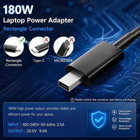 180W Laptop Charger Compatible with ASUS ROG Zephyrus G14 2024 GA403UI GA403UV, TUF Gaming A14 FA401WV, ProArt PX13 HN7306WV, 20V 9A Rectangle Conn Power Supply Adapter Cord in Saudi Arabia