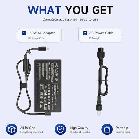 180W Laptop Charger Compatible with ASUS ROG Zephyrus G14 2024 GA403UI GA403UV, TUF Gaming A14 FA401WV, ProArt PX13 HN7306WV, 20V 9A Rectangle Conn Power Supply Adapter Cord in Saudi Arabia