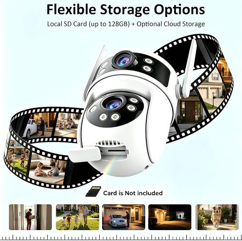 ONNO Dual‑Lens 3MP PTZ Security Camera, WiFi Indoor Outdoor Baby Pet Monitor, Motion Detection, Two‑Way Audio, Color Night Vision, SD/Cloud Storage, IP64 in Saudi Arabia