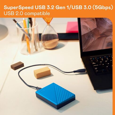 WD 1TB My Passport, Portable External Hard Drive, Blue, backup software with defense against ransomware, and password protection, USB 3.1/USB 3.0 compatible - WDBYVG0010BBL-WESN in Kuwait