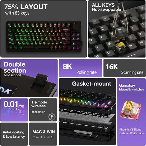 GK GAMAKAY NS75 75% Rapid Trigger Wireless Keyboard with Knob 0.005mm RT in Kuwait