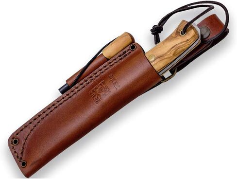 Joker Survival Knife CO123-P Ember Flat, 4.13 inches Blade of SANDVIK 14C28N Steel, Black Leather Sheath includes, Paracord 550 Included, Tool for Fishing, Hunting, Camping and Hiking (Olive Wood, Leather Sheath + FireStarter) in Saudi Arabia