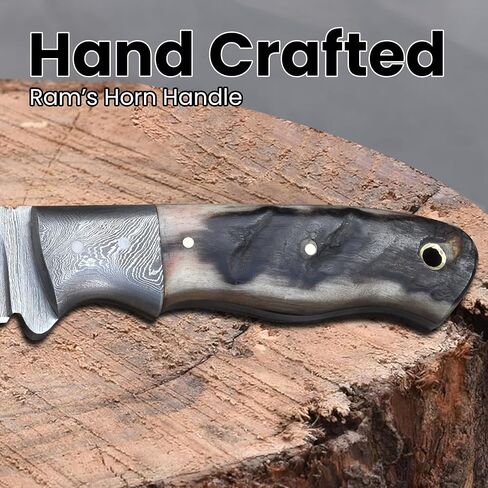 Knives Ranch Fixed Blade EDC – Damascus Steel Hunting Knife – Full Tang Ranch Knife – Ram’s Horn Handle – Cowboy Style Horizontal Carry Sheath (2111-RH) in Saudi Arabia