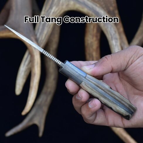 Knives Ranch Fixed Blade EDC – Damascus Steel Hunting Knife – Full Tang Ranch Knife – Ram’s Horn Handle – Cowboy Style Horizontal Carry Sheath (2111-RH) in Saudi Arabia