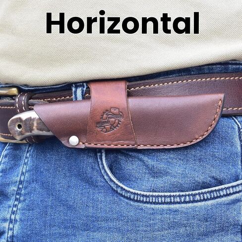 Knives Ranch Fixed Blade EDC – Damascus Steel Hunting Knife – Full Tang Ranch Knife – Ram’s Horn Handle – Cowboy Style Horizontal Carry Sheath (2111-RH) in Saudi Arabia