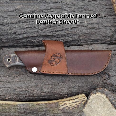 Knives Ranch Fixed Blade EDC – Damascus Steel Hunting Knife – Full Tang Ranch Knife – Ram’s Horn Handle – Cowboy Style Horizontal Carry Sheath (2111-RH) in Saudi Arabia