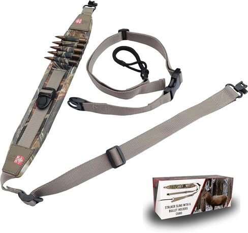 Stalker Rifle Sling with Swivels | Comfortable Neoprene Padded Gun Strap with Bullet Holders | Adjustable, Non-Slip Crossbow Strap | Secures Your Gun on Your Back | Hands-Free Convenience - Camo in Saudi Arabia