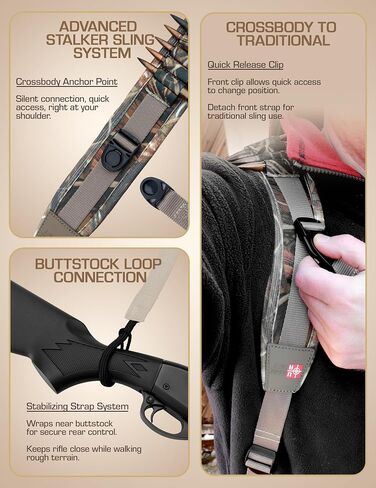 Stalker Rifle Sling with Swivels | Comfortable Neoprene Padded Gun Strap with Bullet Holders | Adjustable, Non-Slip Crossbow Strap | Secures Your Gun on Your Back | Hands-Free Convenience - Camo in Saudi Arabia